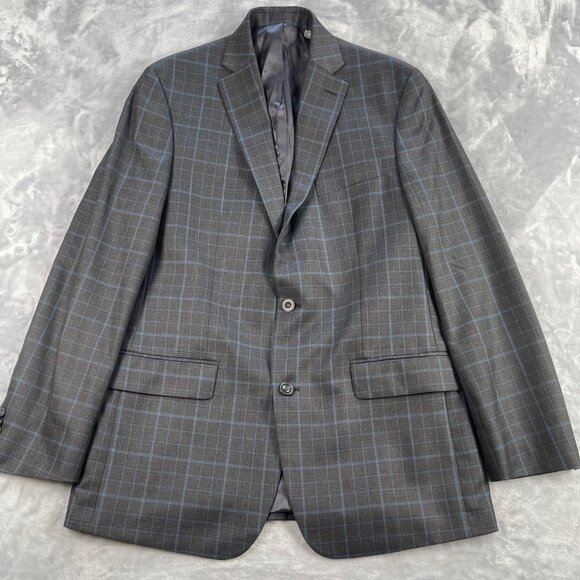 Michael Kors Sport Coat Mens 41L Charcoal Gray Blue Plaid Two Button